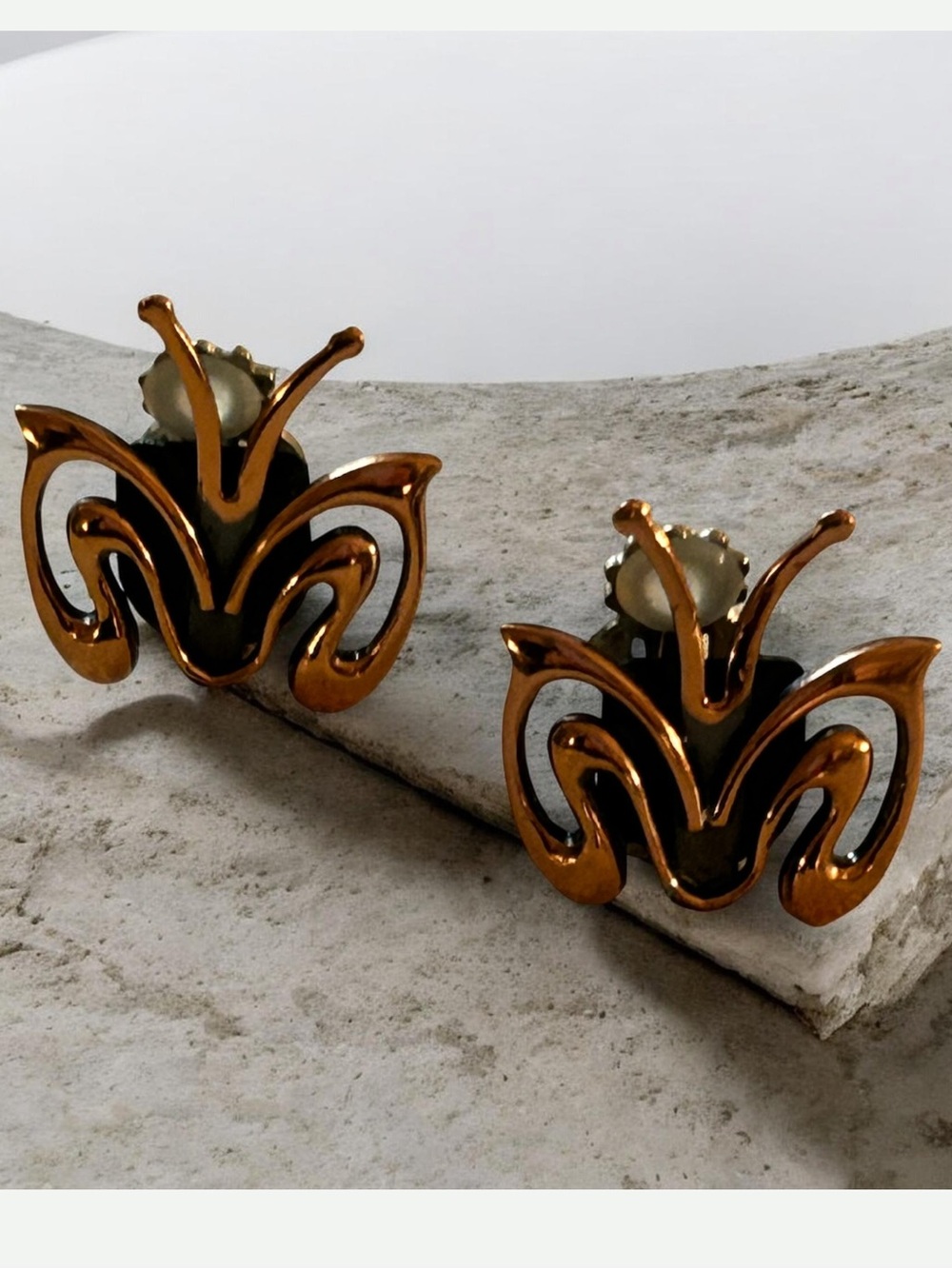 Vintage Renoir 1950’s Copper Modernist Butterfly Signed Clip-on Earrings